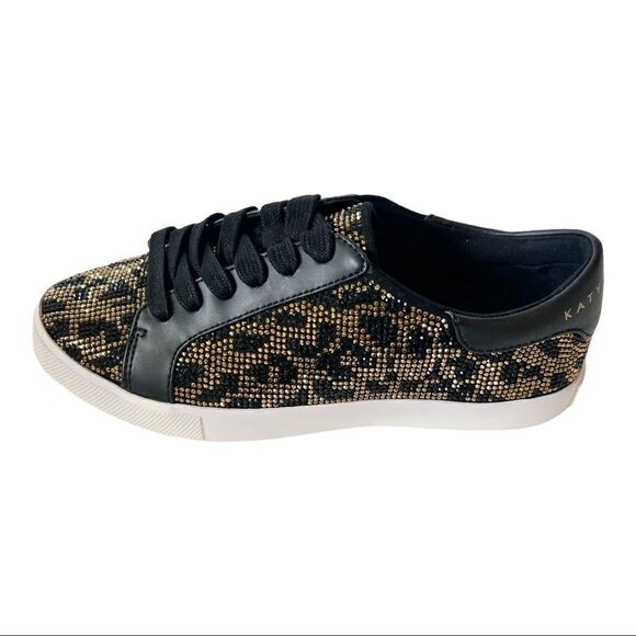 Katy Perry The Rizzo Black Gold Rhinestone Bling Leopard Fashion Sneakers Size 5 - Picture 2 of 9